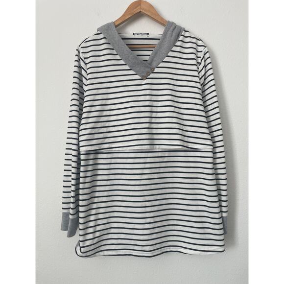 Boutique Tops - BOUTIQUE Black & White Striped Hooded Long Sleeve Nursing Top